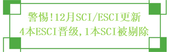 警惕!12月SCI/ESCI更新,4本ESCI晉級,1本SCI被剔除